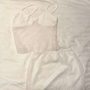 Two Piece Net White Skirt Set